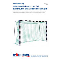 Sport-Thieme Hallenhandballtor
 3x2 m, in Bodenhülsen stehend mit anklappbaren Netzbügeln