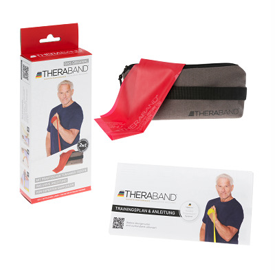 TheraBand Fitnessband 250 cm in Reißverschlusstasche, Rot, medium