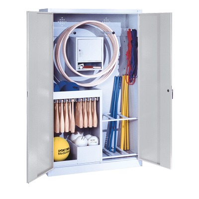 Thumbnail - C+P Sportgeräteschrank mit Vollblech-Flügeltüren (Typ 1), HxBxT 195x120x50 cm, Lichtgrau (RAL 7035), Ergo-Lock Muldengri...