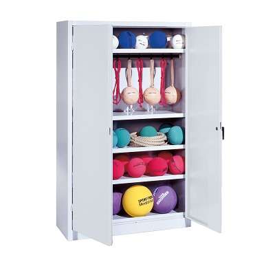 C+P Sportgeräteschrank mit Vollblech-Flügeltüren (Typ 2), HxBxT 195x120x50 cm, Klinkengriff, Einzelschließung