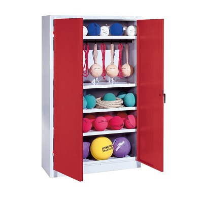 C+P Sportgeräteschrank mit Vollblech-Flügeltüren (Typ 2), HxBxT 195x120x50 cm, Rubinrot (RAL 3003), Einzelschließung