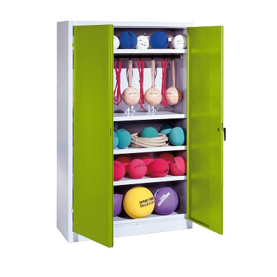 C+P Sportgeräteschrank mit Vollblech-Flügeltüren (Typ 2), HxBxT 195x120x50 cm, Clowngrün (RAL 110 80 60), Einzelschließung