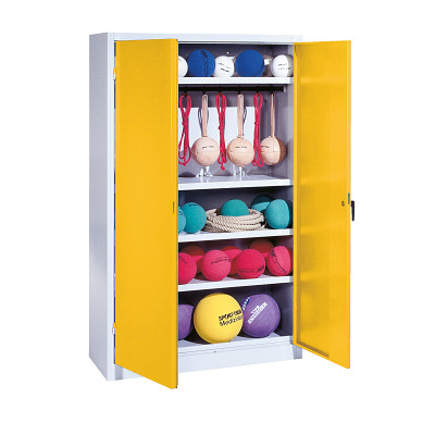 C+P Sportgeräteschrank mit Vollblech-Flügeltüren (Typ 2), HxBxT 195x120x50 cm, Verkehrsgelb (RAL 1023), Einzelschließung