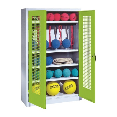 C+P Sportgeräteschrank mit Lochblech-Flügeltüren (Typ 2), HxBxT 195x120x50 cm, Clowngrün (RAL 110 80 60), Einzelschließung