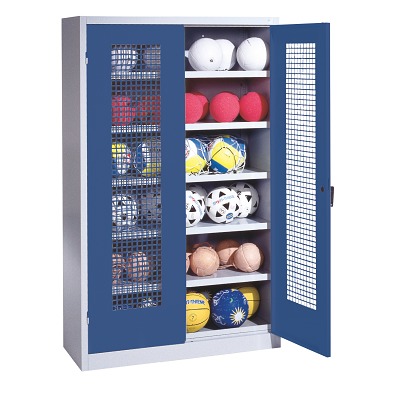 C+P Ballschrank mit Lochblech-Flügeltüren (Typ 3), HxBxT 195x120x50 cm, Enzianblau (RAL 5010), Einzelschließung