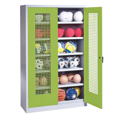 C+P Ballschrank mit Lochblech-Flügeltüren (Typ 3), HxBxT 195x120x50 cm, Clowngrün (RAL 110 80 60), Einzelschließung