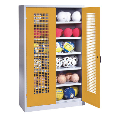 C+P Ballschrank mit Lochblech-Flügeltüren (Typ 3), HxBxT 195x120x50 cm, Goldgelb (RAL 1004), Einzelschließung