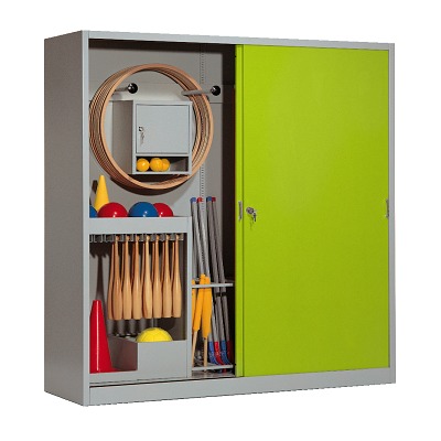 C+P Sportgeräteschrank mit Vollblech-Schiebetüren (Typ 5), HxBxT 195x190x60 cm, Clowngrün (RAL 110 80 60), Einzelschließung