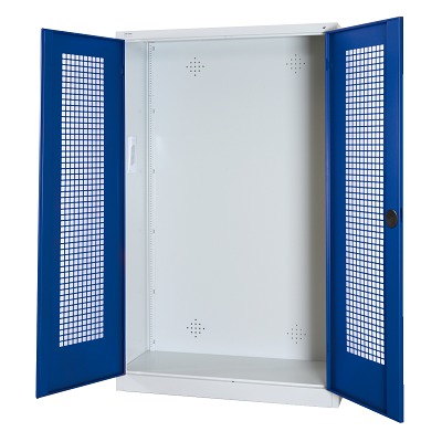 C+P Modul-Sportgeräteschrank mit Lochblech-Flügeltüren, HxBxT 195x120x50 cm, Enzianblau (RAL 5010), Einzelschließung