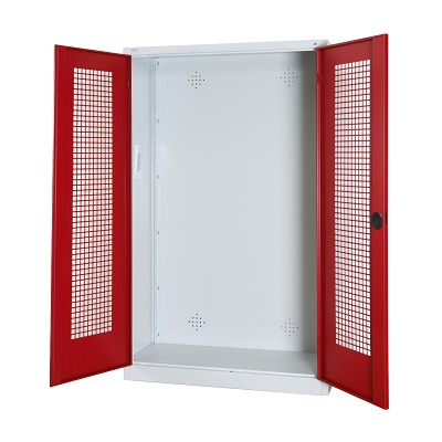 C+P Modul-Sportgeräteschrank mit Lochblech-Flügeltüren, HxBxT 195x120x50 cm, Rubinrot (RAL 3003), Einzelschließung