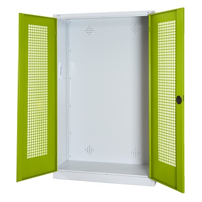 C+P Modul-Sportgeräteschrank mit Lochblech-Flügeltüren, HxBxT 195x120x50 cm, Clowngrün (RAL 110 80 60), Einzelschließung