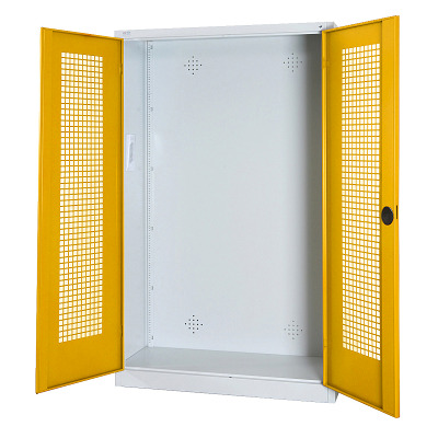 C+P Modul-Sportgeräteschrank mit Lochblech-Flügeltüren, HxBxT 195x120x50 cm, Verkehrsgelb (RAL 1023), Einzelschließung