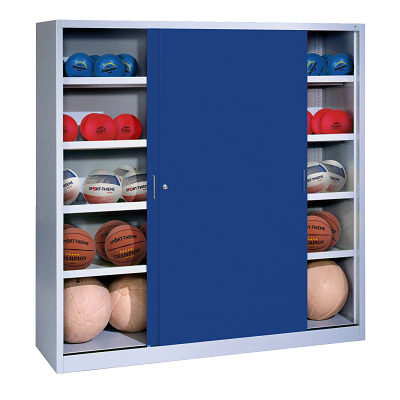 C+P Ballschrank mit Vollblech-Schiebetüren (Typ 4), HxBxT 195x120x50 cm, Enzianblau (RAL 5010), Einzelschließung