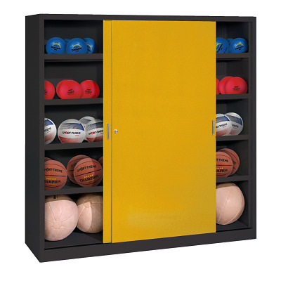 C+P Ballschrank mit Vollblech-Schiebetüren (Typ 4), HxBxT 195x120x50 cm, Goldgelb (RAL 1004), Anthrazit (RAL 7021), Einzelschließung