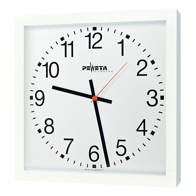 Peweta Wanduhr Großraum, 40x40, Netzbetrieb, Ballwurfsicher, Zifferblatt arabische Zahlen