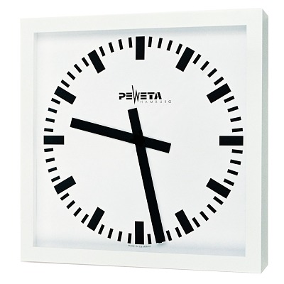 Peweta Wanduhr Großraum, 50x50, Batteriebetrieb, Standard, Zifferblatt DIN-Balken