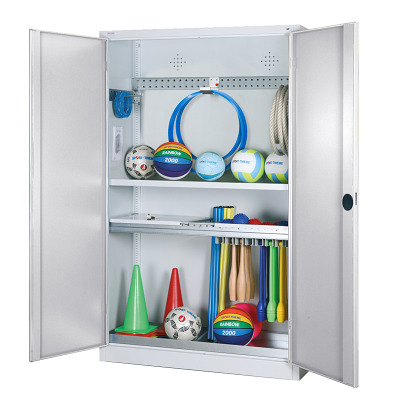 Thumbnail - C+P Modul-Sportgeräteschrank "Komplettausstattung" mit Vollblech-Flügeltüren, HxBxT 195x120x50 cm, Ergo-Lock Muldengriff...