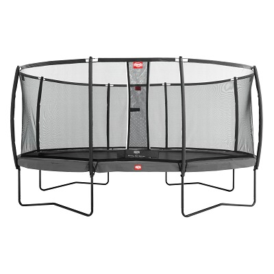 Berg Trampolin Grand Champion mit Sicherheitsnetz Deluxe, Randbezug Grau