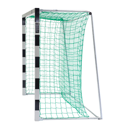 Sport-Thieme Handballtor frei stehend mit patentierter Eckverbindung, 3x2 m, Schwarz-Silber, Mit anklappbaren Netzbügeln