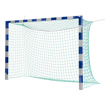 Sport-Thieme Handballtor in Bodenhülsen stehend mit patentierter Eckverbindung, Blau-Silber, Ohne Netzbügel