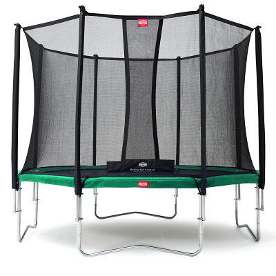 Berg Trampolin Favorit mit Sicherheitsnetz Comfort, ø 3,30 m, Randbezug Grün