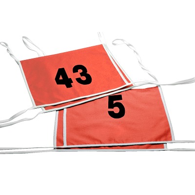 Doppel-Startnummern mit Paspelbändchen, Zahlen 1- oder 2-stellig, Rot