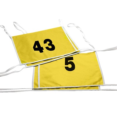 Doppel-Startnummern mit Paspelbändchen, Zahlen 1- oder 2-stellig, Gelb