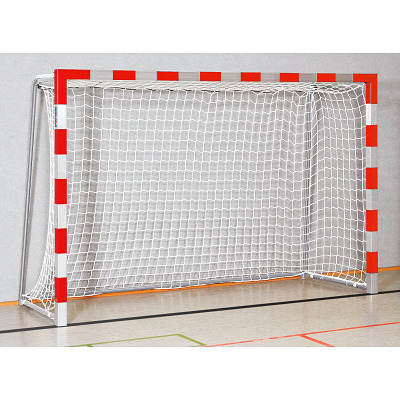 Sport-Thieme Handballtor in Bodenhülsen stehend, 3x2 m, Rot-Silber, Verschraubte Eckverbindungen