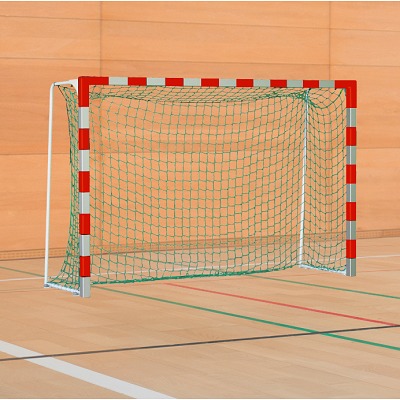 Sport-Thieme Handballtor mit anklappbaren Netzbügeln, Rot-Silber, IHF, Tortiefe 1,25 m