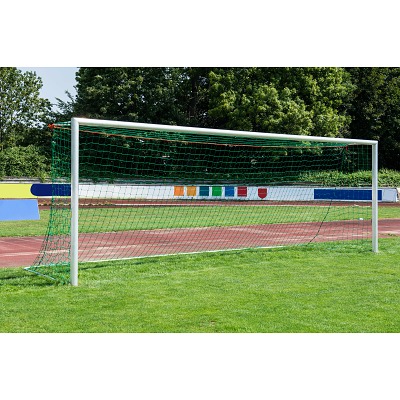 Sport-Thieme Großfeld-Fußballtor in Bodenhülsen stehend, mit SimplyFix Netzbefestigung, weiß, Weiß