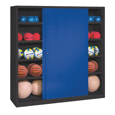 Thumbnail - C+P Ballschrank mit Vollblech-Schiebetüren (Typ 4), HxBxT 195x160x50 cm, Lichtgrau (RAL 7035), Lichtgrau (RAL 7035), Ein...