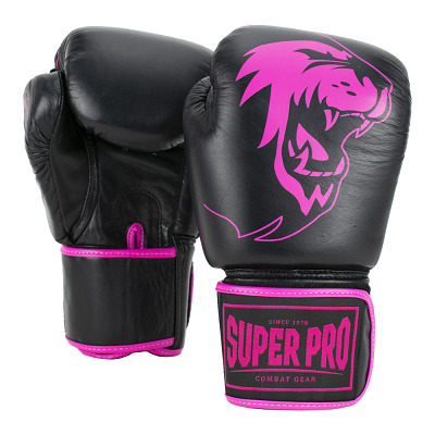 Super Pro Boxhandschuhe „Warrior“, 12 oz., Schwarz-Pink