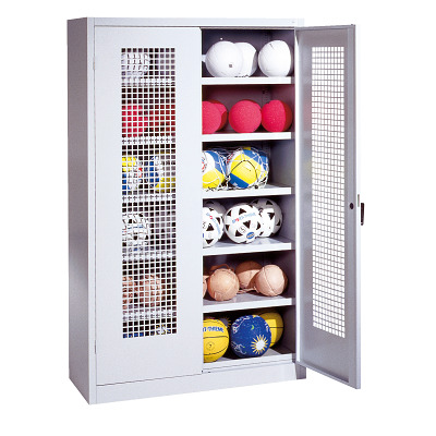 C+P Ballschrank mit Lochblech-Flügeltüren (Typ 3), HxBxT 195x120x50 cm, Klinkengriff, Gleichschließung