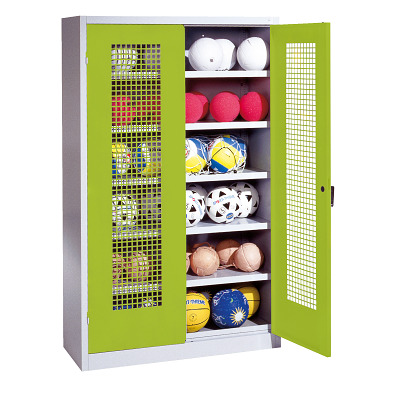 C+P Ballschrank mit Lochblech-Flügeltüren (Typ 3), HxBxT 195x120x50 cm, Clowngrün (RAL 110 80 60), Gleichschließung