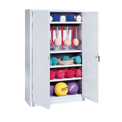 C+P Sportgeräteschrank mit Vollblech-Flügeltüren (Typ 2), HxBxT 195x120x50 cm, Klinkengriff, Gleichschließung