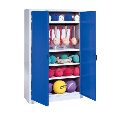 C+P Sportgeräteschrank mit Vollblech-Flügeltüren (Typ 2), HxBxT 195x120x50 cm, Enzianblau (RAL 5010), Gleichschließung