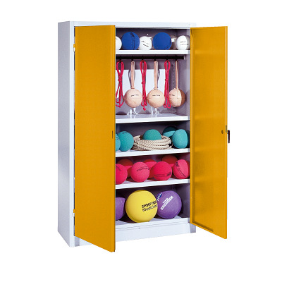 C+P Sportgeräteschrank mit Vollblech-Flügeltüren (Typ 2), HxBxT 195x120x50 cm, Goldgelb (RAL 1004), Gleichschließung