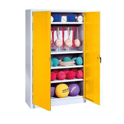 C+P Sportgeräteschrank mit Vollblech-Flügeltüren (Typ 2), HxBxT 195x120x50 cm, Verkehrsgelb (RAL 1023), Gleichschließung