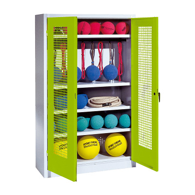 C+P Sportgeräteschrank mit Lochblech-Flügeltüren (Typ 2), HxBxT 195x120x50 cm, Clowngrün (RAL 110 80 60), Gleichschließung