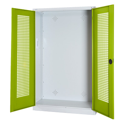 C+P Modul-Sportgeräteschrank mit Lochblech-Flügeltüren, HxBxT 195x120x50 cm, Clowngrün (RAL 110 80 60), Gleichschließung