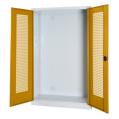 C+P Modul-Sportgeräteschrank mit Lochblech-Flügeltüren, HxBxT 195x120x50 cm, Goldgelb (RAL 1004), Gleichschließung