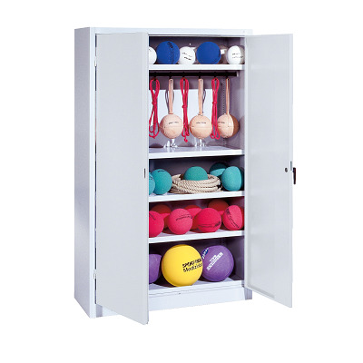 C+P Sportgeräteschrank mit Vollblech-Flügeltüren (Typ 2), HxBxT 195x120x50 cm, Ergo-Lock Muldengriff, Gleichschließung