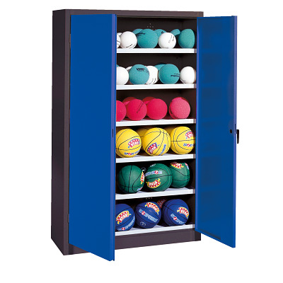C+P Ballschrank mit Vollblech-Flügeltüren (Typ 3), HxBxT 195x93x50 cm, Enzianblau (RAL 5010), Anthrazit (RAL 7021), Gleichschließung