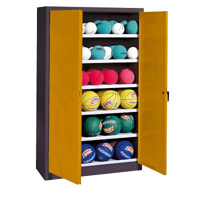 C+P Ballschrank mit Vollblech-Flügeltüren (Typ 3), HxBxT 195x93x50 cm, Goldgelb (RAL 1004), Anthrazit (RAL 7021), Gleichschließung