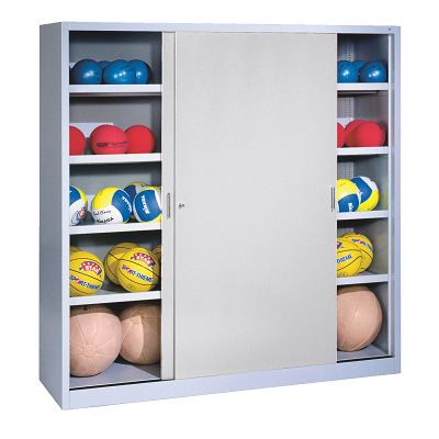 C+P Ballschrank mit Vollblech-Schiebetüren (Typ 4), HxBxT 195x190x60 cm, Lichtgrau (RAL 7035), Gleichschließung