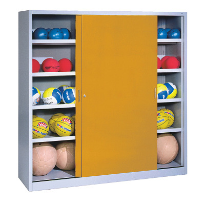 C+P Ballschrank mit Vollblech-Schiebetüren (Typ 4), HxBxT 195x190x60 cm, Goldgelb (RAL 1004), Gleichschließung