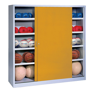 C+P Ballschrank (HxBxT: 195x120x40 cm, mit Vollblech-Schiebetüren, Typ 4), Goldgelb (RAL 1004), Einzelschließung