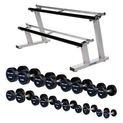 Sport-Thieme Kompakthantel-Set "PU Pro", 2,5-22,5 kg, inkl. doppeltem Hantelablageständer