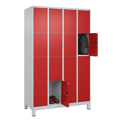 Thumbnail - C+P Fächerschrank "Classic Plus", 4 Fächer übereinander, Abteilbreite 30 cm, mit Füßen, Feuerrot (RAL 3000), 195x120x50 ...
