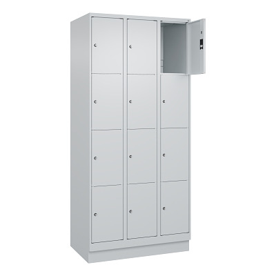 Thumbnail - C+P Fächerschrank "Classic Plus", 4 Fächer übereinander, Abteilbreite 30 cm, mit Sockel, Lichtgrau (RAL 7035), 195x90x50...